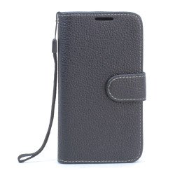 Samsung Galaxy S6 Classic Flip Leather Wallet Case with Strap (Black)